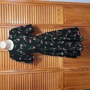 H&M Black Floral Fit and Flare Dress sz 2